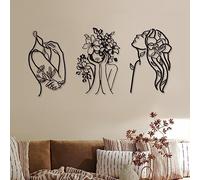 3 piezas de arte de pared de metal minimalista abstracto mujer arte de pared moderno dibujo de pared decoración de metal femenino de una sola línea colgante de pared para dormitorio, cocina, baño,