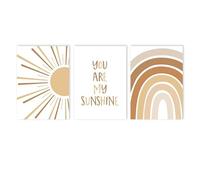 3 piezas de arte de pared "Eres mi sol", cita arcoíris bohemia, carteles e impresiones, lienzo, pintura, arte de pared solar, imagen para decoración de dormitorio (30 x 42 cm/sin marco)