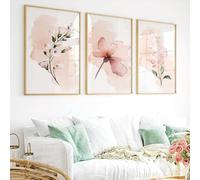 3 piezas de arte floral sin marco para pared de flores rosas, arte de pared para sala de estar, pintura botánica rústica, impresiones bohemias, coqueta, decoración de pared para baño, 8 x 12 pulgadas