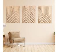 3 piezas de arte geométrico moderno de madera para pared, escultura de pared de madera, decoración ornamento de pared minimalista para interiores contemporáneos, panel tallado hueco hecho a mano