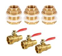 3 piezas de atornillado para depósito, latón para depósito de combustible con 3 válvulas de cierre, paso de barril de lluvia, rosca exterior de 3/4 pulgadas x rosca interior de 1/2 pulgadas, rosca