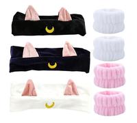 3 Piezas De Banda Para El Cabello Para Lavado Facial Y 2 Pares De Anillos, Forma De Oreja De Gato, Absorbente Y Antideslizante, Ajuste Elástico Sin Estrangular La Cabeza, Rosa).
