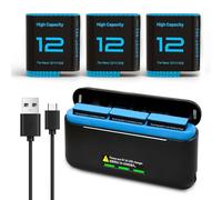 3 piezas de baterías 2580mAh para GoPro Hero 12/Hero 11/Hero 10/Hero 9 con estación de carga de 3 vías USB-C Tipo-C