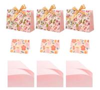 3 Piezas De Bolsas De Compras De Papel, 3 Piezas De Papel De Envoltura Y 3 Piezas De Tarjeta De Felicitación, Regalos De Patrón De Flores, Suministros De Fiesta.