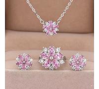 3 piezas de Conjunto Moderno y Romántico con Colgante Floral, Aretes e Anillo en Zirconia Sintética para Niñas - Accesoires Versatiles Ideales Para Citas, ¡Perfectos Pareja Adolescente!