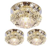 3 piezas de cristal LED Downlight 3 W/5 W redondo cristal Downlight, 4 pulgadas moderna lámpara de techo de cristal para pasillo, vestíbulo, cocina, entrada Tamaño de corte: 1.969-3.543 in (luz cálida