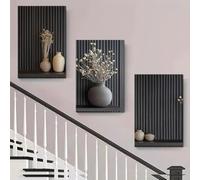 3 piezas de cuadros modernos minimalistas con diseño de rayas verticales y fondo de madera, decoración floral, estilo nórdico, para sala de estar (sin marco) (50x70cm/20x28in) x3