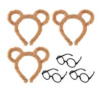 3 Piezas De Diadema De Lujo Marrón, 3 Piezas De Gafas Negras, Lindos Accesorios Para El Cabello Del Oso, Accesorios Para El Juego De Roles De Los Niños, Atuendos De Fiesta.