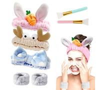 3 Piezas de Diadema de Peluche Con Pulseras y Cepillos Para Mascarillas - Banda Elástica y Suave Para el Pelo, Forro Polar de Coral, Para Maquillaje