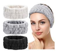 3 Piezas de Diademas Faciales de Spa para Maquillaje y Lavar Cara Bandas de Cabeza de Envoltura de Toalla Elásticas para Mujeres Ducha Deportiva Yoga (Negro, Blanco, Gris Claro)