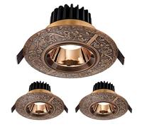3 piezas de focos LED empotrables con embellecedor deflector de 7 W, luz de techo redonda tallada vintage, focos COB profundos antideslumbrantes, foco de techo de latón para baño, sala de estar, pasil