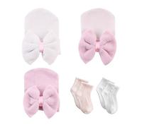 3 Piezas De Gorros para Bebé, 2 Pares De Calcetines para Bebé, Gorros para Bebé De Algodón Peinado, Gorros para Bebé con Lazo, Gorros para Recién Nacido, Gorros De Turbante para Bebé