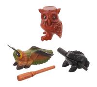 3 piezas de güiro de madera con forma de rana grillo y búho | Incluye baquetas rítmicas, uso manual portátil, sonido artesanal, para juego individual y actividades al aire libre