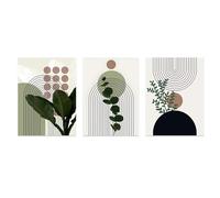 3 piezas de lienzo bohemio con hojas verdes simples, póster de planta, líneas simples, arte de pared decorativo para dormitorio, 40 x 60 cm (16 x 24 pulgadas) x 3 con marco