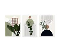 3 piezas de lienzo con diseño de luz bohemia, hojas verdes sencillas, póster de plantas, líneas simples, arte decorativo para dormitorio (40 x 60 cm/marco interior)