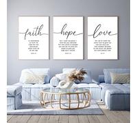 3 piezas de lienzo con versículos bíblicos de fe, esperanza y amor, decoración de pared con oración de serenidad, arte de pared o sala de estar, arte cristiano de gran tamaño, citas religiosas,