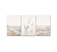 3 piezas de lienzo de paisaje marino nórdico, mar, playa, pampas, hierba botánica, imágenes para sala de estar, cocina, arte de pared, decoración, póster (50 x 70 cm x 3/sin marco)