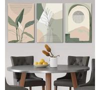 3 piezas de lienzo decorativo de estilo minimalista moderno con plantas verdes, estilo nórdico, con espalda de tortuga y hojas de bambú para sala de estar (70 x 100 cm x 3, sin marco)