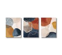 3 piezas de lienzos de arte abstracto moderno con bloques de color naranja y azul y líneas doradas Pósteres para sala de estar, impresiones para decoración de pared (60x80cm/marco interno)