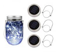 3 piezas de luces solares para tapa con 20 luces LED para tarro de cristal para jardín, patio, porche, boda, fiesta, decoración de 6.5 pies, sin tarros (blanco)