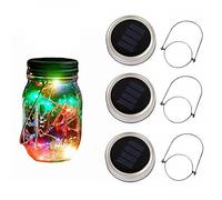 3 piezas de luces solares para tapa con 20 luces LED para tarro de cristal para jardín, patio, porche, boda, fiesta, decoración de 6.5 pies, sin tarros (colorido)