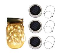 3 piezas de luces solares para tapa con 20 luces LED para tarro de cristal para jardín, patio, porche, boda, fiesta, decoración de 6.5 pies, sin tarros (blanco cálido)