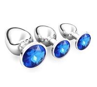 3 Piezas De Metal Anal Butt Plug,De Juguetes Sexuales Con Crystal Diamond Juguetes,S+M+L Adultos Unisex Juguetes Sexuales para Principiantes (Azul oscuro)