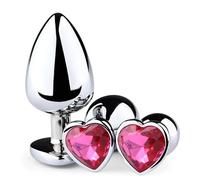 3 Piezas De Metal Anal Butt Plug, Tienen diferentes tamaños, forma de diamante en forma de corazón,Fácil de limpiar y adecuado para principiante,Regalos Para Hombres Y Mujeres (Rojo de la rosa)