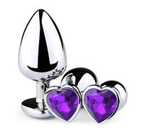 3 Piezas De Metal Anal Butt Plug, Tienen diferentes tamaños, forma de diamante en forma de corazón,Fácil de limpiar y adecuado para principiante,Regalos Para Hombres Y Mujeres(Púrpura)