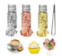 3 piezas de pan de oro comestible para pasteles, hojuelas de pan de oro, papel de aluminio dorado, decoraciones de pasteles de oro para dorar, pintar, pasteles de mousse de cocina manualidades, uñas