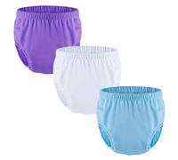 3 Piezas de Pañales de Natación Reutilizables para Adultos,Cubierta de Pañal Lavable Pantalones Trajes de Baño Para Necesidades Especiales a Prueba de Fugas(Purple+White+Blue,XX-Large)