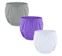 3 Piezas de Pañales de Natación Reutilizables para Adultos,Cubierta de Pañal Lavable Pantalones Trajes de Baño Para Necesidades Especiales a Prueba de Fugas(Gray+Purple+Blue,XX-Large)