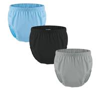 3 Piezas de Pañales de Natación Reutilizables para Adultos,Cubierta de Pañal Lavable Pantalones Trajes de Baño Para Necesidades Especiales a Prueba de Fugas(Blue+Black+Gray,Large)