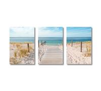 3 piezas de pintura moderna sobre lienzo con paisaje marino "Hacia el mar", pósteres e impresiones para pared, imágenes decorativas de playa para sala de estar (40x50cm/sin marco)