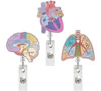 3 Piezas De Portacredenciales Retráctiles Para Enfermeras Con Clip, Patrones Anatómicos De Corazón, Cerebro Y Pulmones. Portacredenciales Para Enfermeras, Médicos Y Estudiantes. Regalo Ideal.