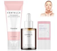 3 piezas de set de tratamiento facial de Centella Asiática con limpiador facial 114g + Máscara de arcilla 27g + Suero 30ml de cuidado de la piel coreana Limpia la piel y los poros, calma las