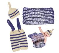3 piezas de sombrero de bebé recién nacido de punto hecho a mano cubierta pañal con mantas para bebé niño niña princesa gemelos (0-3 meses) (azul oscuro)