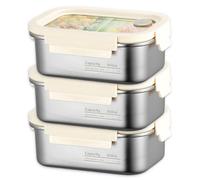 3 piezas de tarros herméticos de acero inoxidable con tapa, fiambrera de acero inoxidable, recipiente de almacenamiento de alimentos, tarros de congelación reutilizables, fiambrera bento de metal para