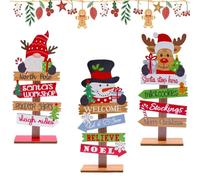 3 Piezas Decoración de Navidad, Set de Figuras de Mesa con Tema de Gingerbread y Gnomo, Incluye Cartel «Feliz Navidad» para Árbol y Centro de Mesa