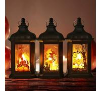 3 Piezas Decoracion Halloween Exterior Linterna, Calabaza Halloween Decoracion Colgar, Luz de Noche con Velas Halloween LED, Linternas Jardin a Pilas, Decoración Casa Lámpara de Viento Bruja Farolillo