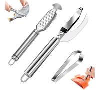 3 Piezas Descamador de Pescado 3 en 1 Removedor Raspador de Escamas de Pescado Escamador de Pescado Raspador De Acero Inoxidable con Pinzas Pescado Espinas para Cocina Doméstica y Restaurantes