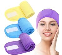 3 Piezas Diadema de Maquillaje,Ajustable Diadema Para Maquillaje con Cinta Mágica,Cinta Pelo Maquillaje Para Maquillaje,Bañarse,Yoga Deportes(amarillo azul morado)