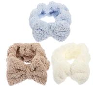 3 Piezas Diadema de Maquillaje Lazo, Felpa Elástica | Bandas para Spa y Baño, Mantiene el Peinado, Bordes Esponjosos, Incluye Muñequera
