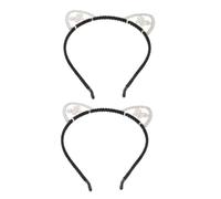 3 Piezas Diadema de Orejas de Gato Cristales, Plata, para Fiesta | Poliéster y Aleación de Zinc, Brillo Elegante Rhinestones, Complemento Chic para Mujer y Cosplay