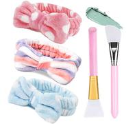 3 Piezas Diadema para Maquillaje con 2Pcs Cepillo de Mascarilla de Silicona, FUKPO Elástico Diadema Maquillaje Mujer, Diadema de Maquillaje Bowknot Banda de Pelo para Maquillaje Bañarse Yoga Spa