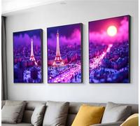 3 Piezas Diamond Painting Vista nocturna Torre Eiffel Diamond Painting Adultos, DIY Full Drill Punto de Cruz Cristal Pintura, Manualidades Adultos Kit, Decoracion Hogar, Regalo Mujer 45x65cm t9n-651