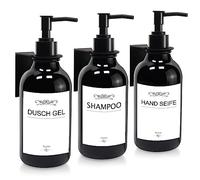 3 Piezas Dispensador Jabon Baño Pared, Dispensador de Jabón para Cocina Sin Taladrar 500ml Dispensador Gel y Champu Ducha con 3 Soportes y Etiquetas Impermeables para Cocina y Baño