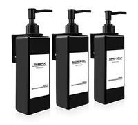 3 Piezas Dispensador Jabon Pared, Sin Taladrar 500ml Gel y Champu Ducha con 3 Soportes y Etiquetas Impermeables para Cocina y Baño