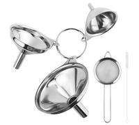 3 Piezas Embudos Cocina Acero inoxidable con 2 Cepillos Limpieza, 3 Tamaños Pequeño Embudo Apilable,Garantizar una higiene óptima Embudos, para Transferencia Líquidos y Polvos