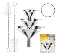3 Piezas Embudos de Cocina Mini, MXTIMWAN Embudos Acero Inoxidable con 2 Cepillo de Limpieza con Mango Embudo Pequeño de Cocina Kit de Embudo de Metal para Petaca Transferir Líquidos y Polvos